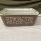 Vintage 1970s Pyrex With Lid Woodland Brown Flower 502 B Refrigerator Dish