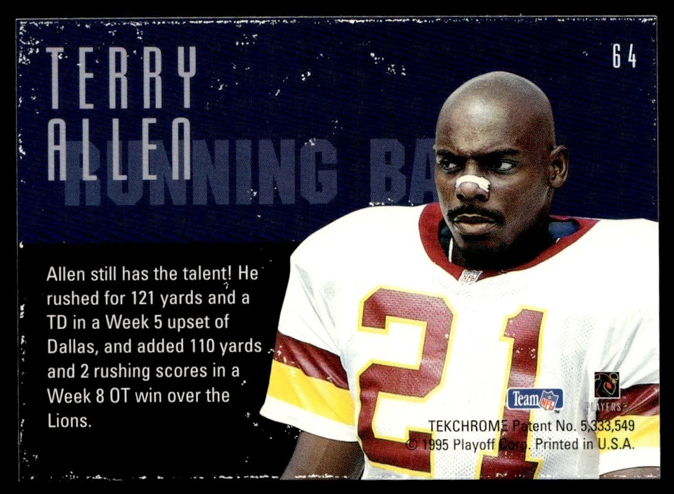 1995 Playoff Contenders Terry Allen Washington Redskins #64 - Image 2 of 2