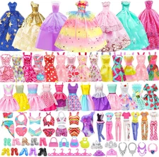 K.T. Fancy 100 Pcs Doll Clothes and Accessories 5 Wedding Gowns 10 Camisole Dres