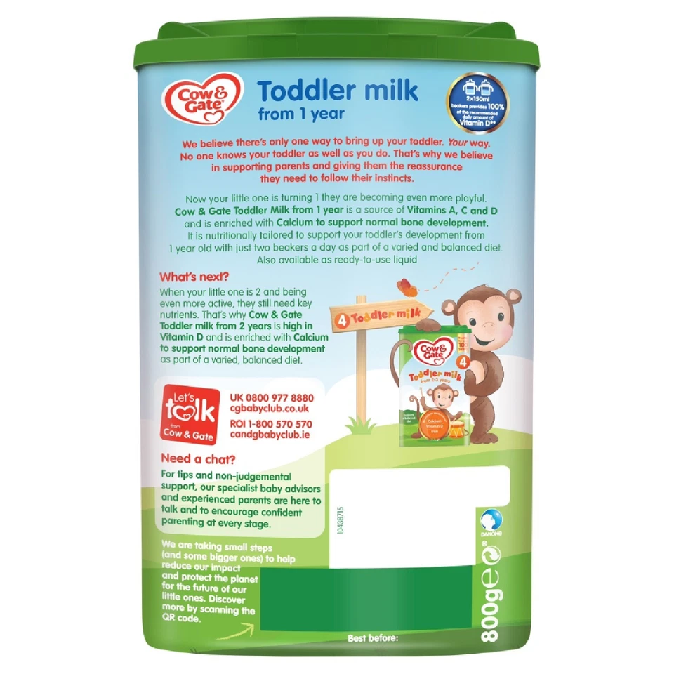 6 x 800g Cow & Gate Toddler Milk 3 Fortified Milk Drink From 1 Year - Image 3 of 4