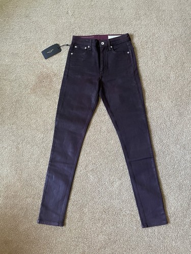 Pantalones de mezclilla ajustados al tobillo de tiro alto Rag & Bone Nina para mujer talla 25 recubiertos de ciruela nuevos con etiquetas - Imagen 1 de 8