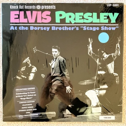 Elvis Presley At The Dorsey Brother's Stage show blue vinyl LP + bonus photos.