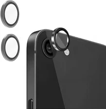 For iPhone 16e 2025 Camera Lens Protector Tempered Glass,3D Alloy Ring Black 