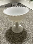 Vintage Indiana Glass milk glass teardrop pedestal compote bowl