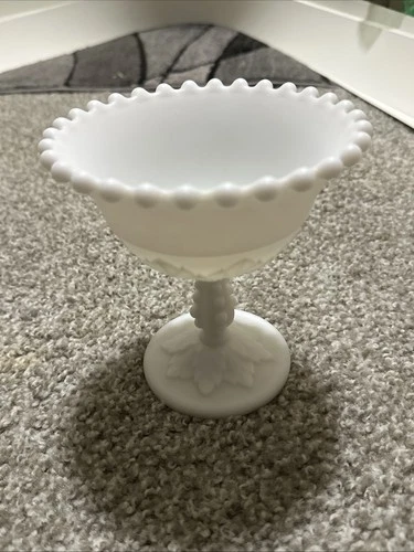 Vintage Indiana Glass milk glass teardrop pedestal compote bowl