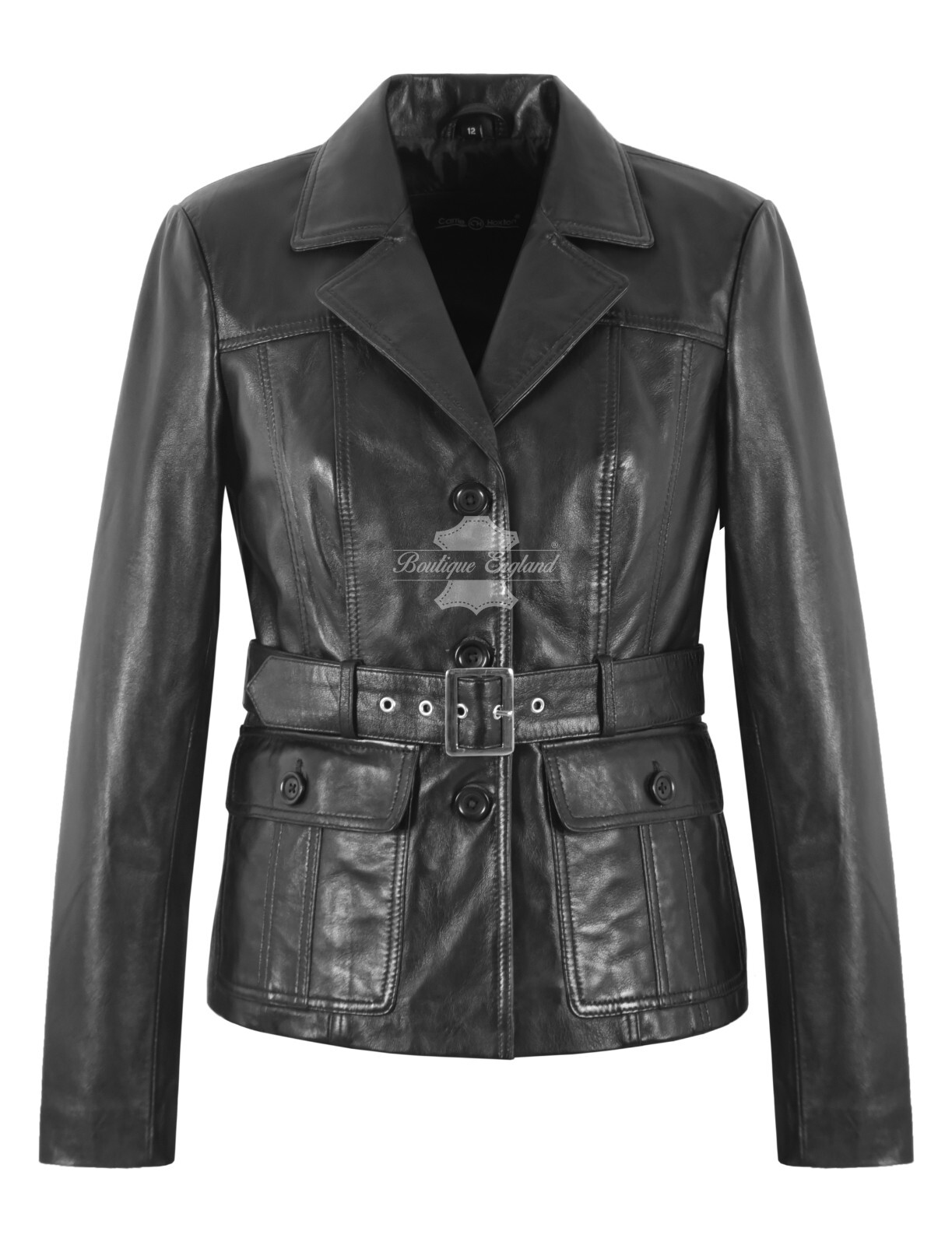 Black Classic Soft Genuine Leather Trench Coat for Women by Castle Kate-image