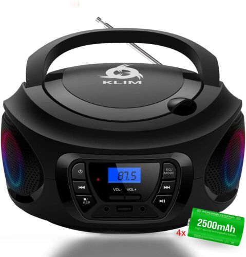 KLIM CD Boombox Stereo Portatile, Radio FM, Ricaricabile, Bluetooth, MP3, AUX - Foto 1 di 7