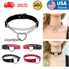 PU Leather Choker Necklace Adjustable Heart Chain Neck Collar Gothic Punk Gift