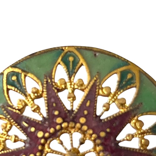 Antique Ornate Gold & Enamel Round Shank Button Green & Maroon 2.5cm 1" - Picture 3 of 9