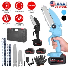 6" 4" Handheld Electric Chainsaw Kit Cordless Chain Saw Wood Cutter Rechargeable