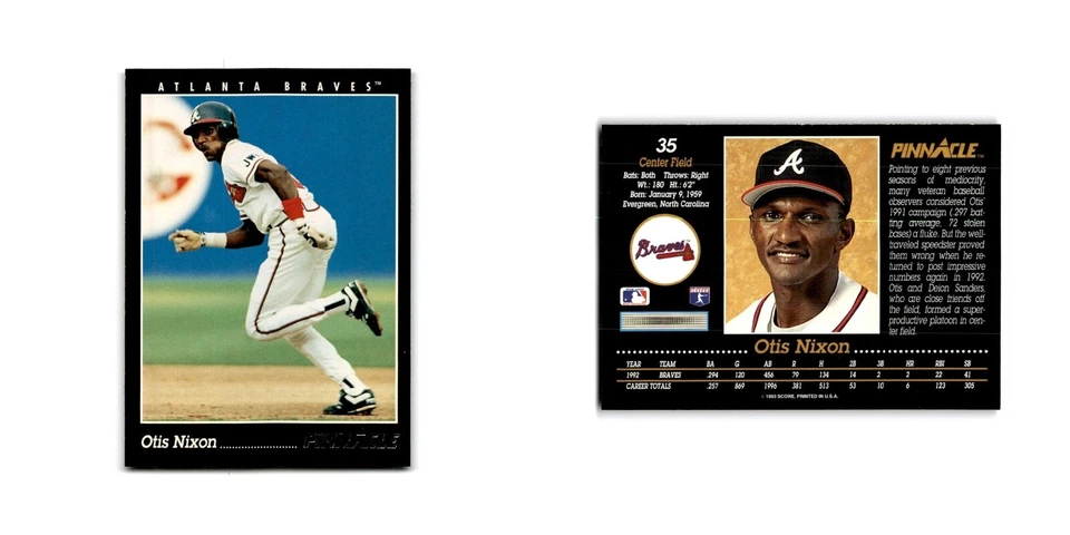 Otis Nixon 1993 Pinnacle #35 Atlanta Braves Baseball Card NM - Image 3 of 3