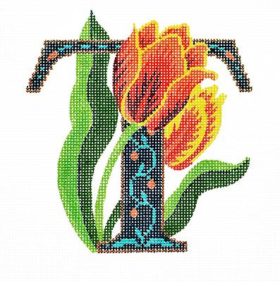Floral Alphabet Letter /" G /" handpainted Needlepoint Canvas Design by LEE