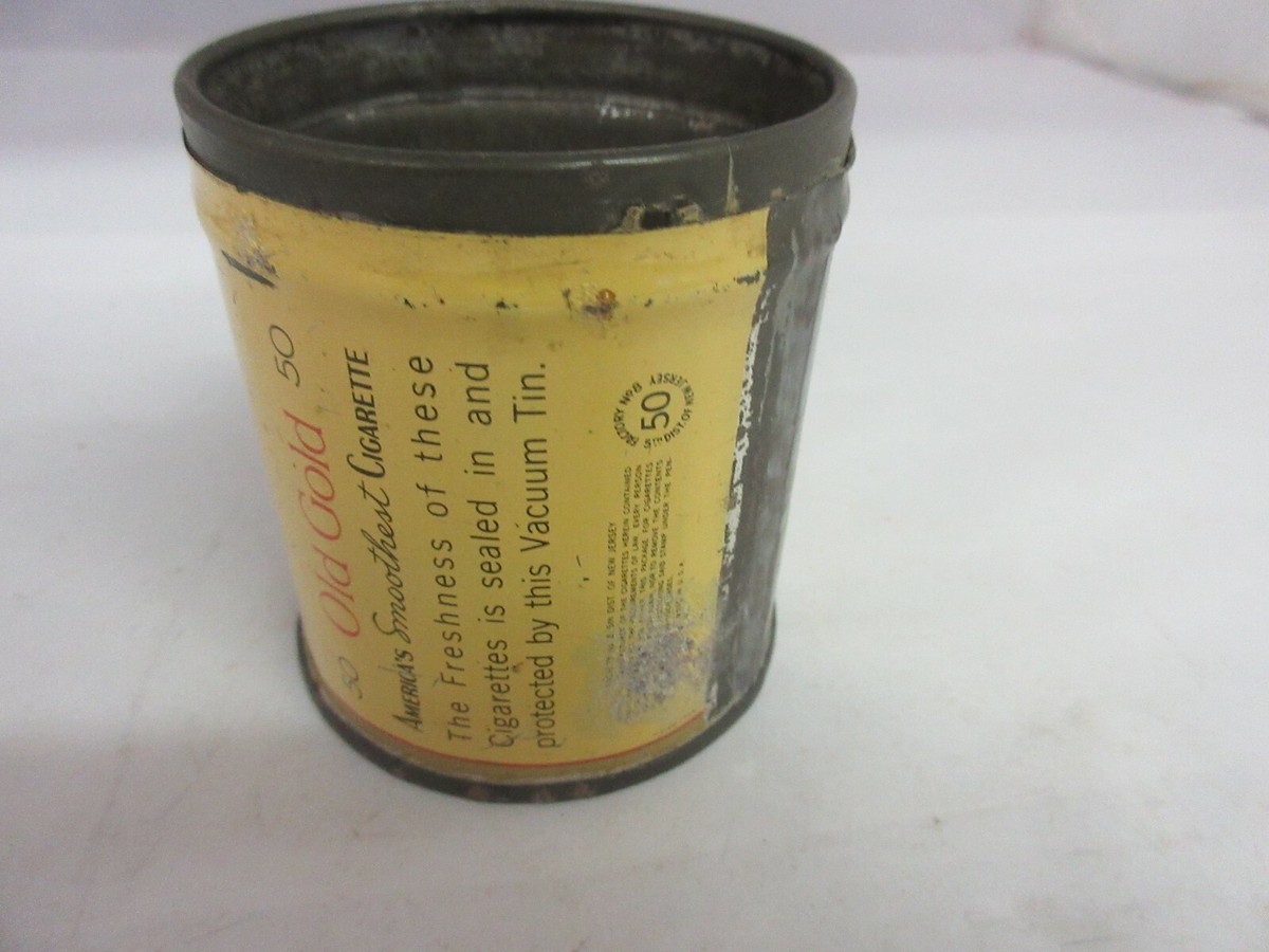 VINTAGE ADVERTISING EMPTY OLD GOLD ROUND 50 CIGARETTE TOBACCO TIN 284-U