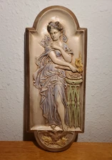 1970s Ceramic Roman/Greek Goddess of Fire "Vesta" 3D Relief Wall Plaque
