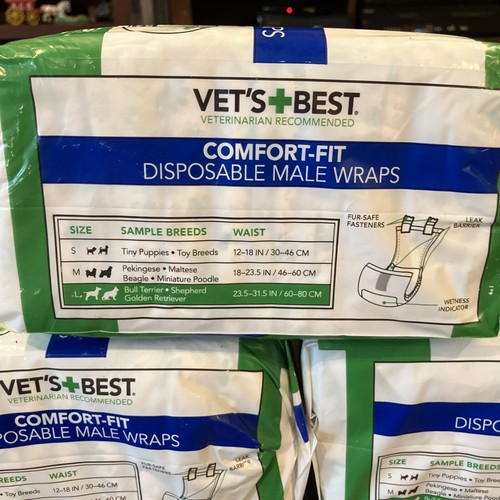 Lot (5) Vets Best Comfort Fit Disposable Male Wrap 12 Count Large New (60 Total) - Picture 5 of 7