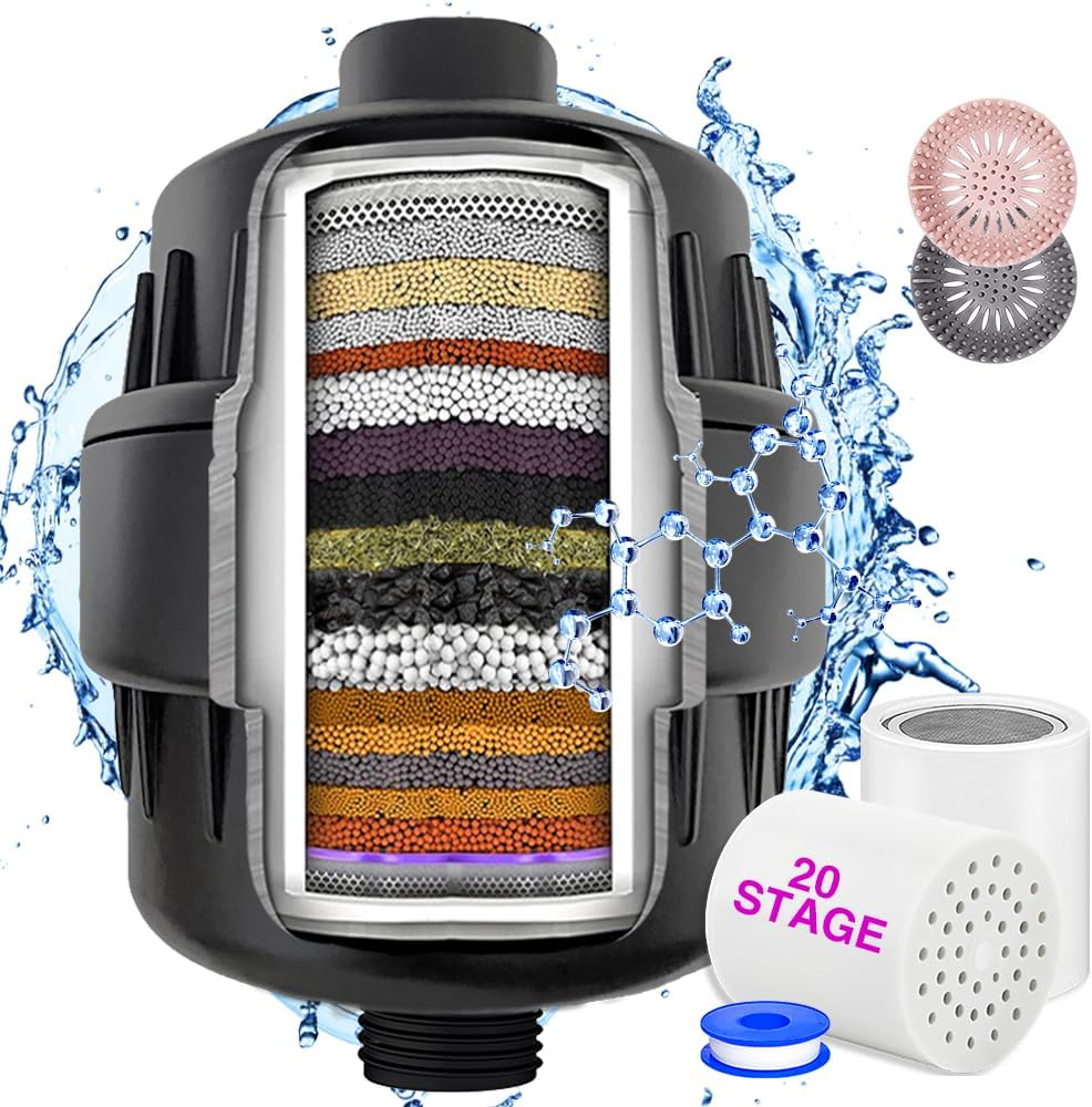 2-Piece 20-Stage Shower Filter Cartridge Set for Hard Water, Skin & Hair Protect