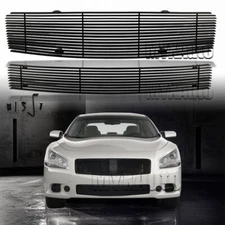 Fits 2009-2014 Nissan Maxima Billet Grille Black Upper Bumper Grill Insert Combo