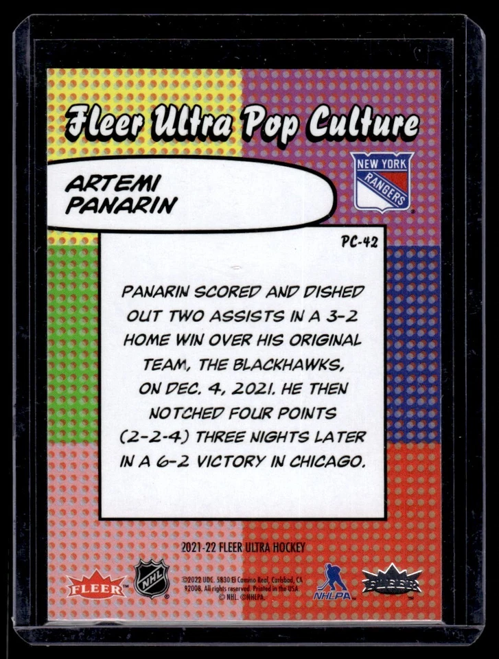 2021-22 UD Ultra Pop Culture Artemi Panarin New York Rangers #PC-42 - Image 2 of 2