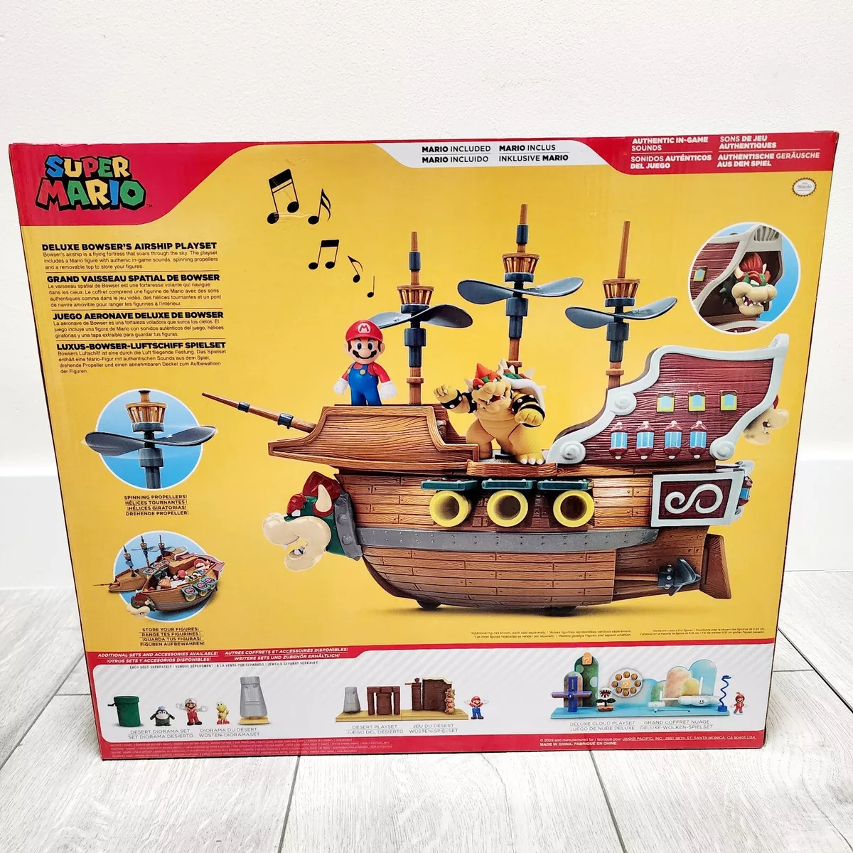 Super Mario Deluxe Bowser's Air Ship Playset with Mario Action Figure –  Authentic In-Game Sounds & Spinning Propellers Medium