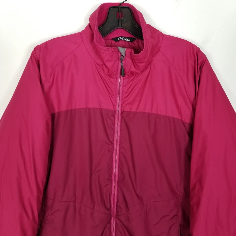 Jaqueta acolchoada Cabelas feminina rosa com zíper forrada de lã tamanho XL Polartec externa - Imagem 2 de 4