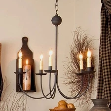 Large 5 Arm Metal Country Chandelier in Textured Black. Country Hanging Light