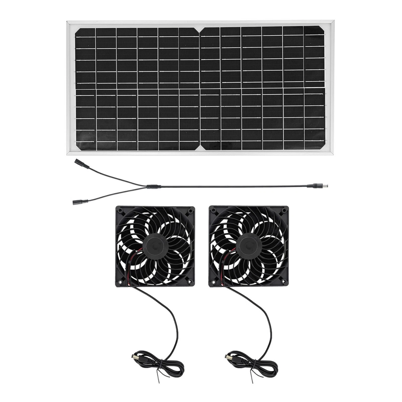 Two solar powered exhaust fans with cables