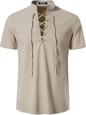 Men's Cotton Linen Shirt Short Sleeve Tops Medieval Viking Pirate Renaissance...