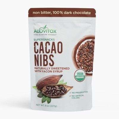 Cacao Nibs Naturally Sweetened w/ Yacon Syrup 8oz | Sugar Free Keto Paleo Vegan