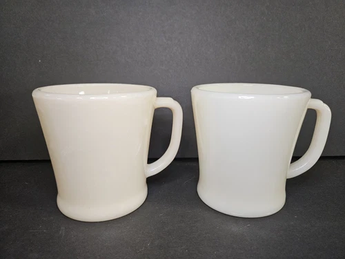 Vintage Fire King Mugs Cream Colored "D Handles" Flat Bottom, Set of 2