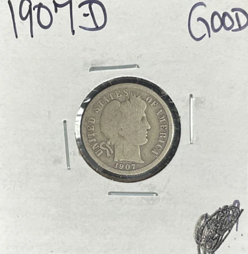 1907-D BARBER SILVER DIME ~GOOD  ~NICE COIN~ 90% SILVER