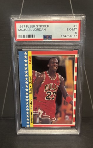 Fleer 1987 Sticker Michael Jordan #2 PSA 6 Graded Card 174754077