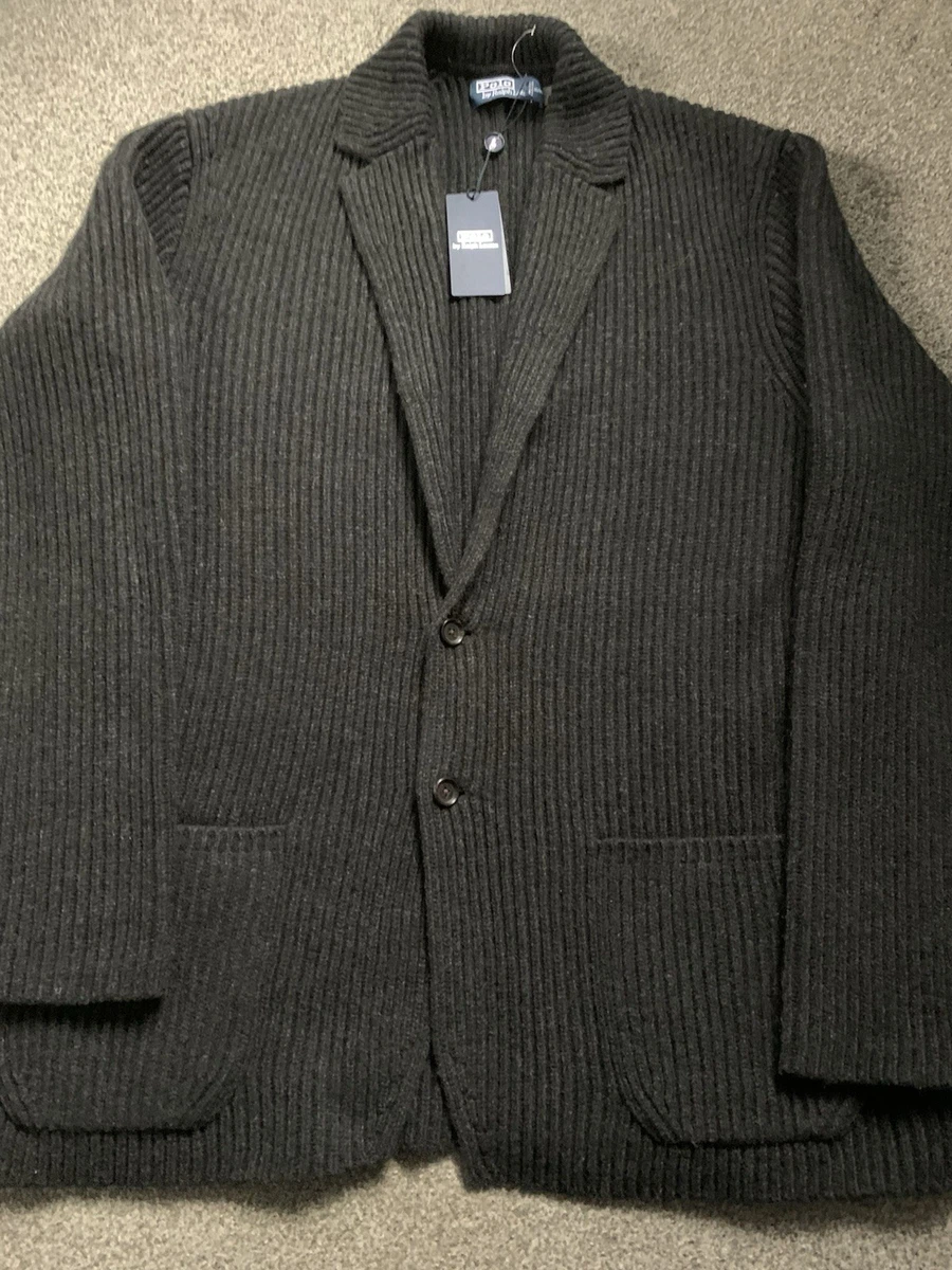 Cárdigan Blazer Ralph Lauren Mezcla Lana XL NUEVO CON ETIQUETAS PRECIO DE VENTA SUGERIDO POR EL FABRICANTE £375 Gris Oscuro