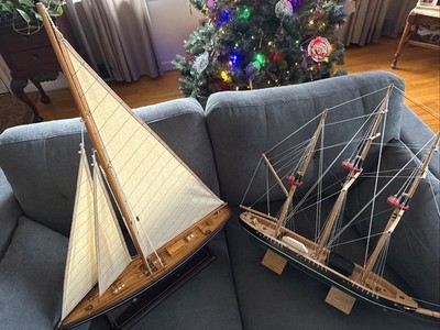 Set Of Two Vintage Model Sailing Ships