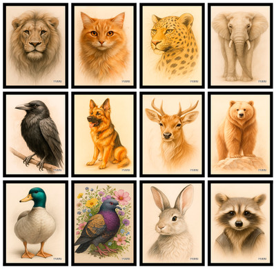 Vintage Trendy Tier Poster Vögel Katze Bär Wandbild Wohndeko Druck A4 A3 A5