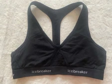 Icebreaker Size M Wool V Neck Sports Bra Black