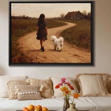 Bichon Frise Oil Painting Dog Canvas Print Rustic Wall Art Living Room Decor