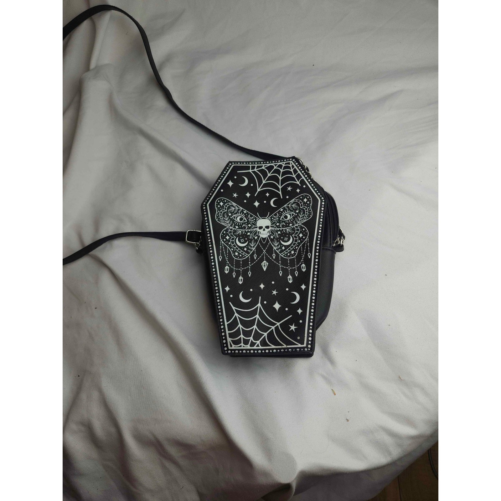 Gothic Coffin Crossbody Bag Black Death's Head Moth Spider Web Celestial Spooky