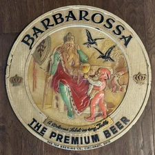 RARE 1950’s Barbarossa Premium Beer Sign Red Top Brewing Cincinnati Ohio Round