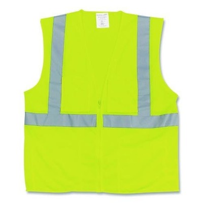 PIP ANSI Class 2 Two-Pocket Zipper Mesh Safety Vest, Large, Hi-Viz Lime Yellow