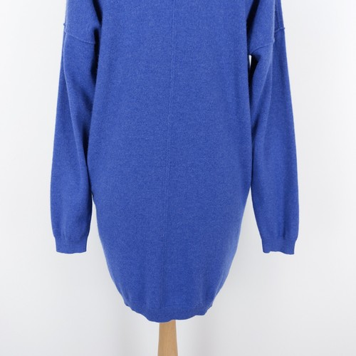 Brora Women's Size 16-18 Blue 100% Cashmere Notch V-Neck Longline Tunic Jumper - Picture 10 of 10
