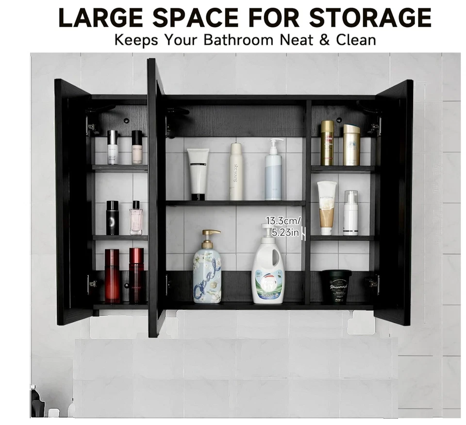 LED Badeschrank Spiegelschrank Schwarzes Holz 80 x 68 x 13,3cm klasse A - Bild 3 von 4