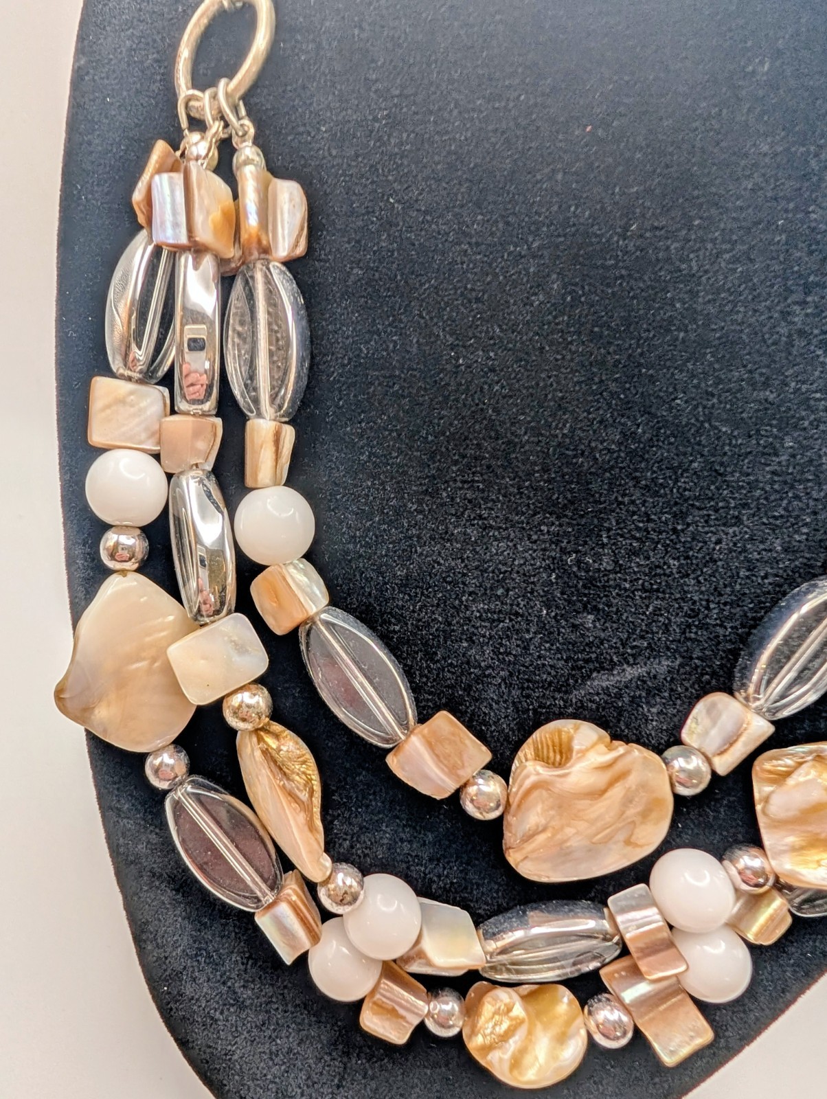 Statement Shell Bead Necklace Multi Strand Silver… - image 3