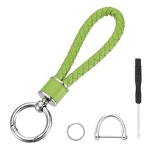 Weave Key Chain Ring Braided Rope Leather Keychain Green