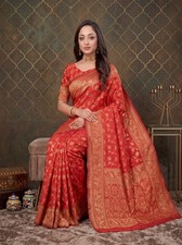 Red Banarasi Art Silk Saree for Women  Woven with unstitched blouse