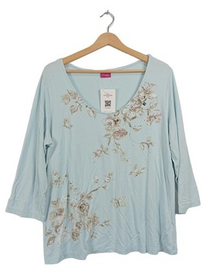 Changes by Together Damen Langarmshirt Blumen Strass Hellblau Gr. 46/3XL