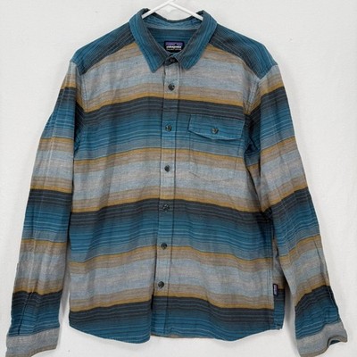 Patagonia Mens Fjord Flannel Shirt Blue Gray Stripe Organic Cotton STY54020 FA17