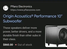 Origin  Acoustic Subv10 Powered Subwoofer