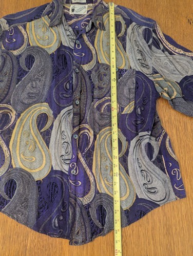 Goouch camicia con bottoni uomo taglia XL viola paisley astratta forte discoteca vintage - Foto 6 di 16