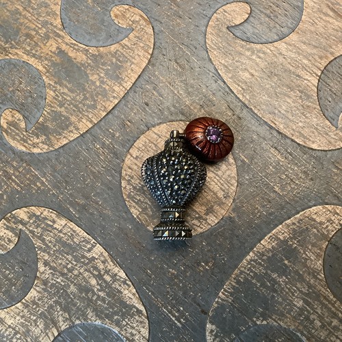 Judith Jack Sterling Silver Marcasite Amethyst Enamel Perfume Bottle Pin Brooch