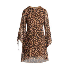 Time and Tru Women's Tie Sleeves Brown Leopard Print  Mini Dress U pick New